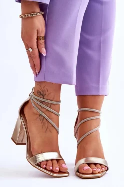 Sandały Na Obcasie>Boto Modne Sandały Z Cyrkoniami Złote Carma