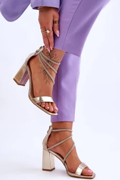 Sandały Na Obcasie>Boto Modne Sandały Z Cyrkoniami Złote Carma