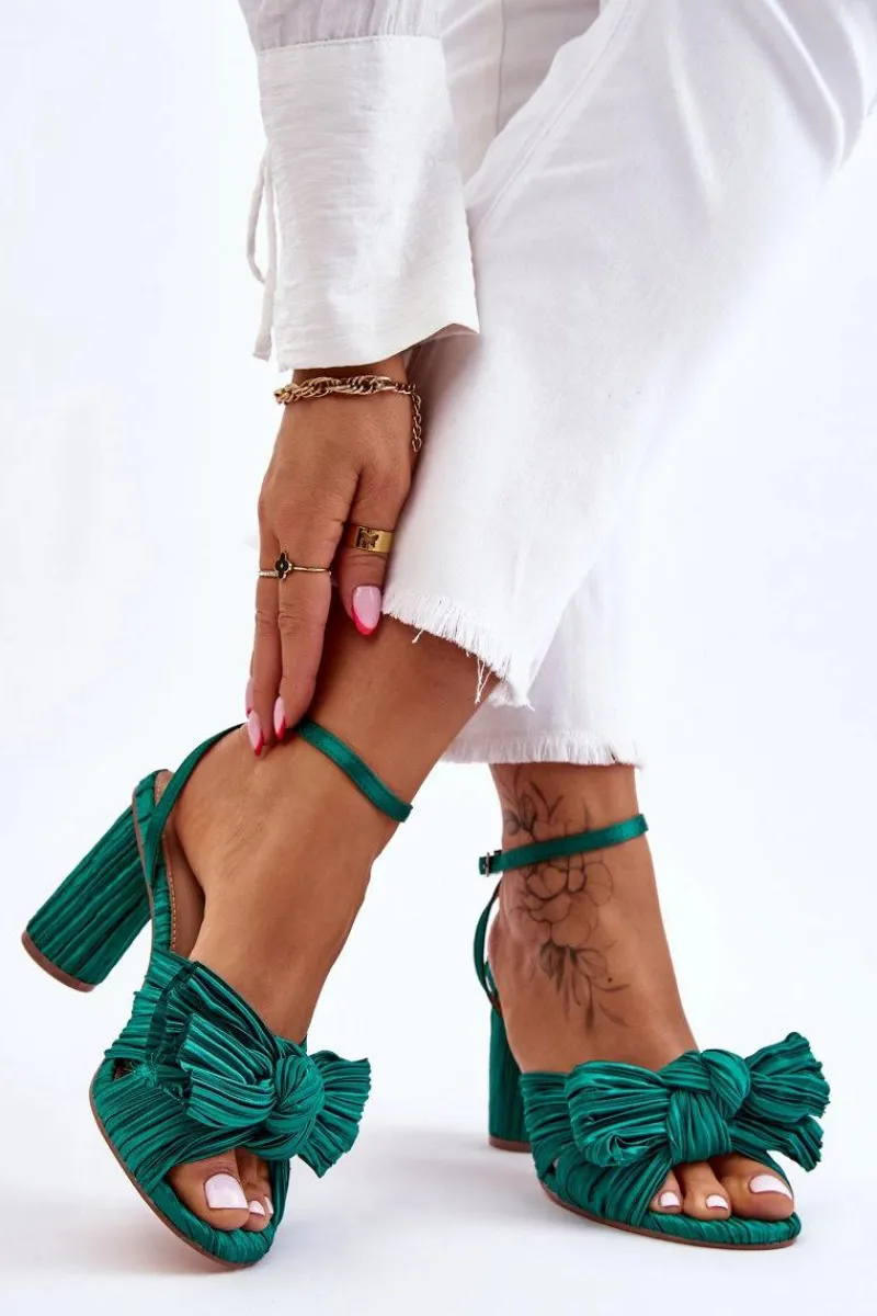 Best Boto Modne Sandały Z Kokardą Na Obcasie Zielone Callum