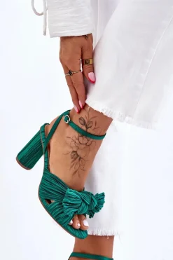 Best Boto Modne Sandały Z Kokardą Na Obcasie Zielone Callum