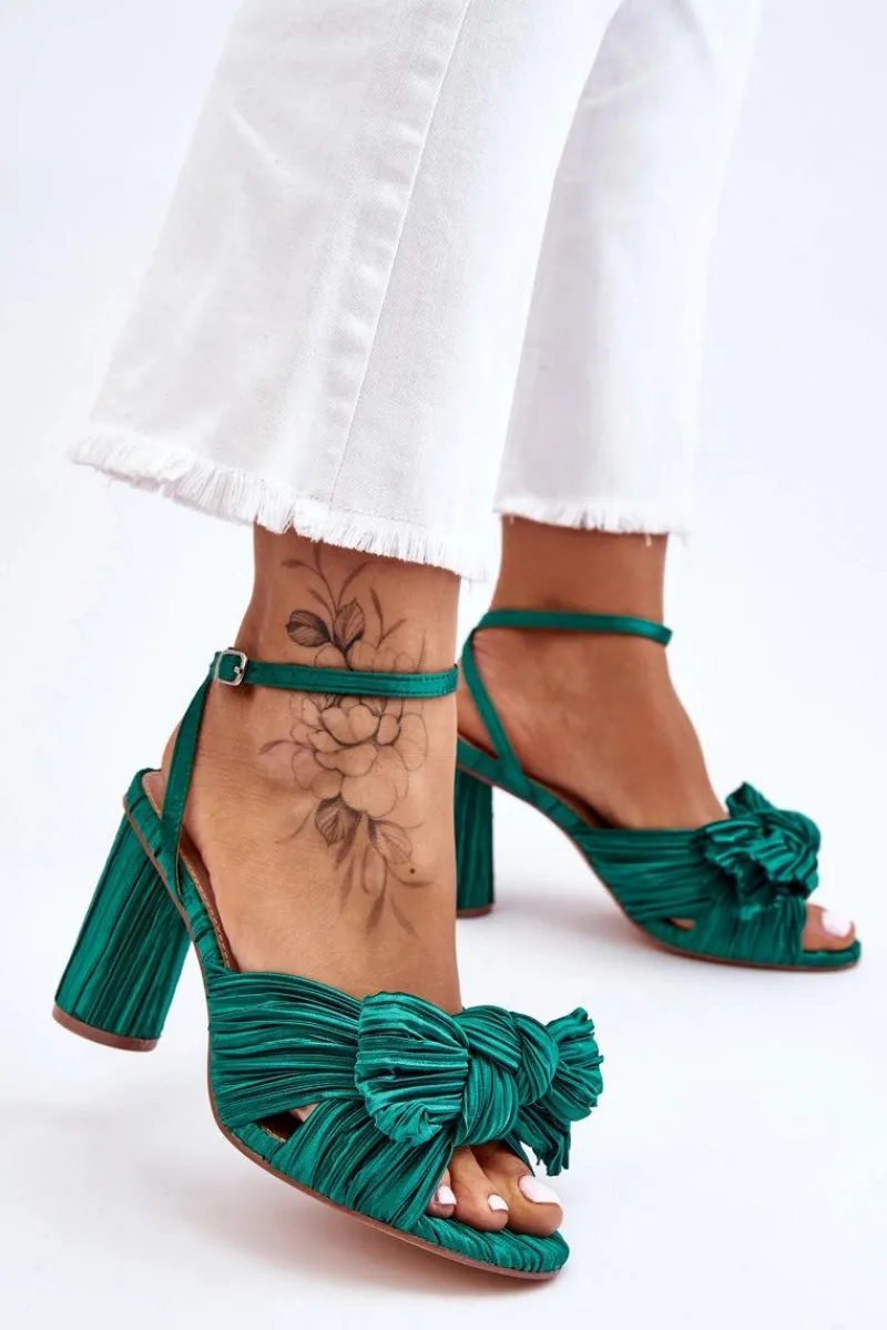 Best Boto Modne Sandały Z Kokardą Na Obcasie Zielone Callum