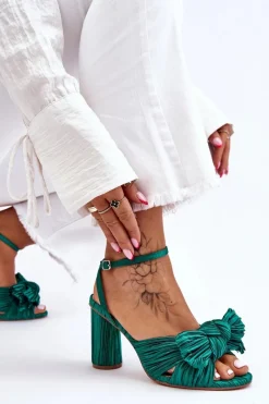 Best Boto Modne Sandały Z Kokardą Na Obcasie Zielone Callum