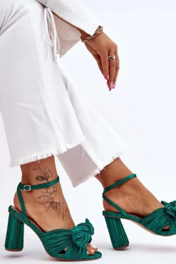 Best Boto Modne Sandały Z Kokardą Na Obcasie Zielone Callum