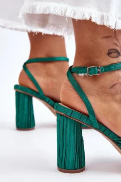 Best Boto Modne Sandały Z Kokardą Na Obcasie Zielone Callum