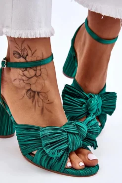 Best Boto Modne Sandały Z Kokardą Na Obcasie Zielone Callum