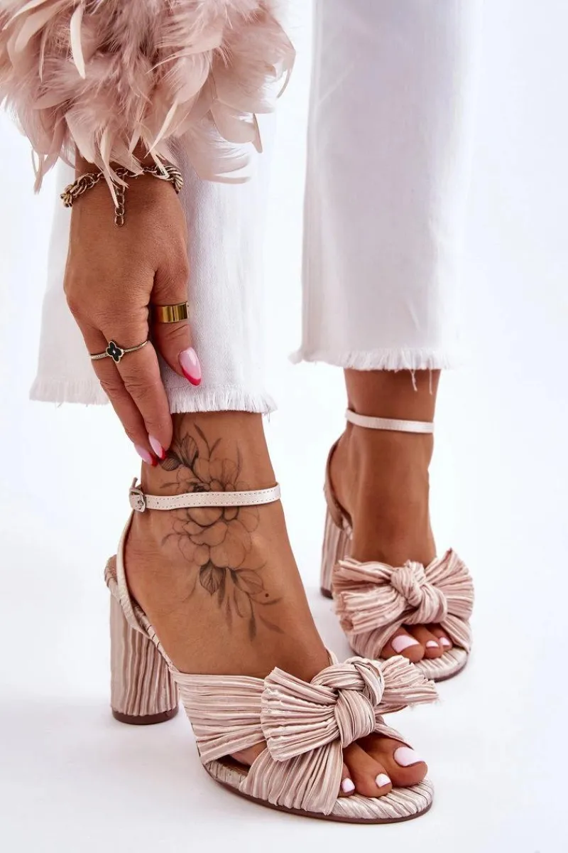 Sandały Na Obcasie>Boto Modne Sandały Z Kokardą Na Obcasie Jasnobeżowe Callum