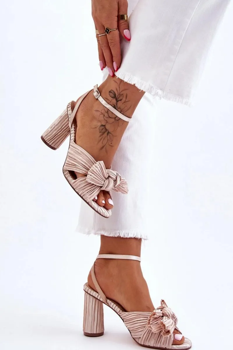 Sandały Na Obcasie>Boto Modne Sandały Z Kokardą Na Obcasie Jasnobeżowe Callum