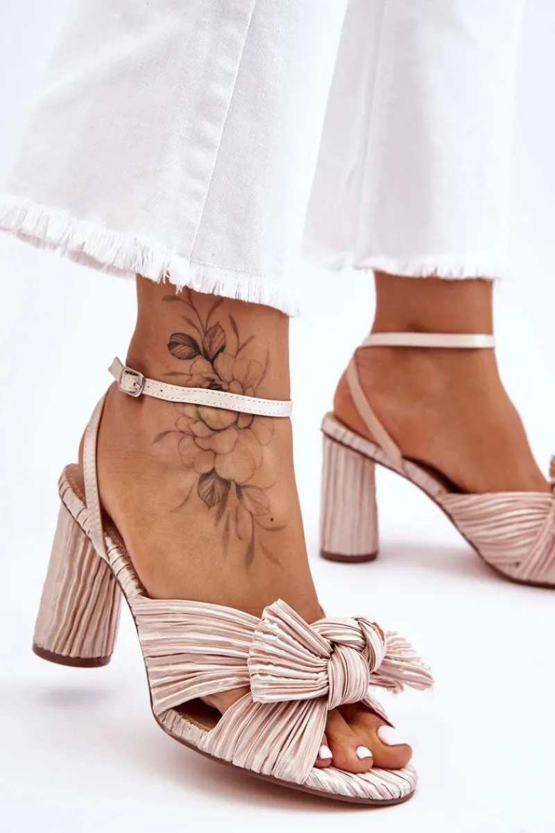 Sandały Na Obcasie>Boto Modne Sandały Z Kokardą Na Obcasie Jasnobeżowe Callum