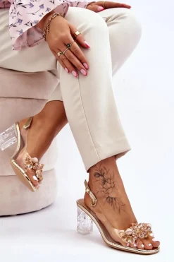 Damskie buty S.Barski Modne Sandały Z Koralikami Złote Terrance