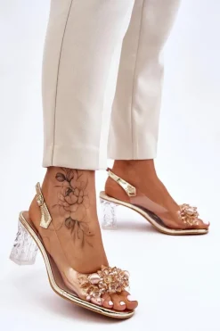 Damskie buty S.Barski Modne Sandały Z Koralikami Złote Terrance