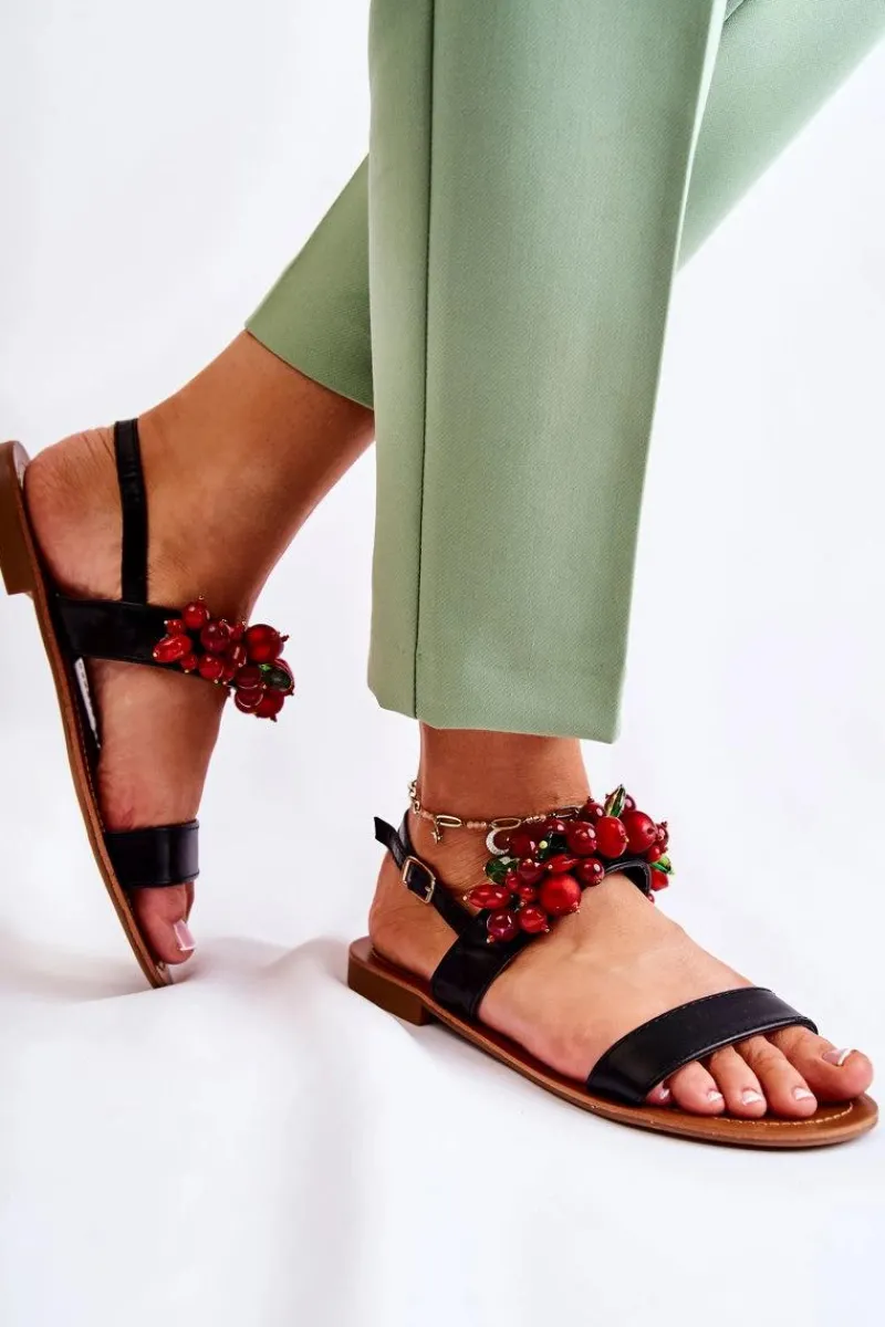 New Boto Modne Sandały Z Koralikami Czarne Hally Czarny