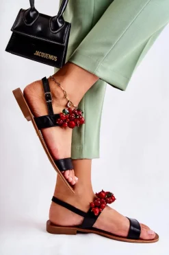 New Boto Modne Sandały Z Koralikami Czarne Hally Czarny