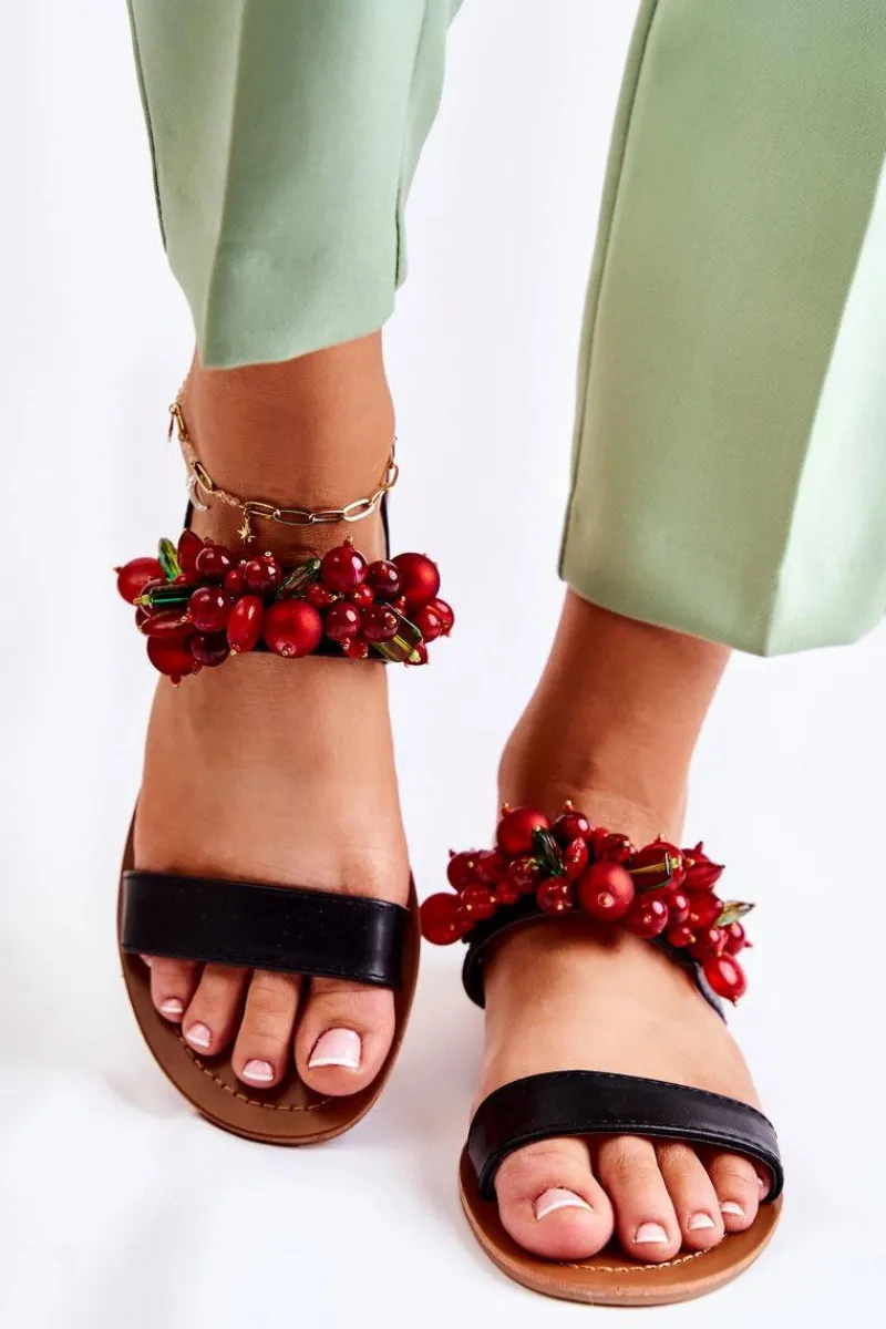 New Boto Modne Sandały Z Koralikami Czarne Hally Czarny