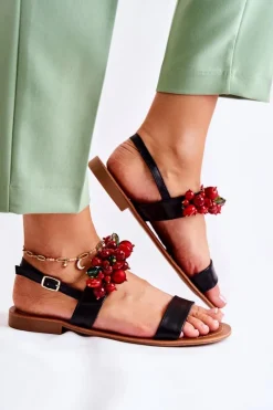 New Boto Modne Sandały Z Koralikami Czarne Hally Czarny