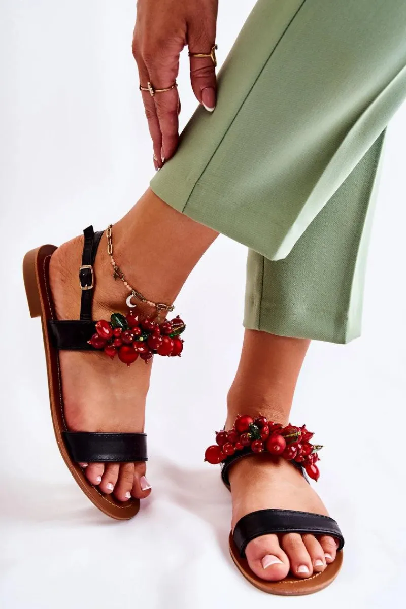 New Boto Modne Sandały Z Koralikami Czarne Hally Czarny