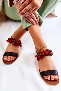 New Boto Modne Sandały Z Koralikami Czarne Hally Czarny