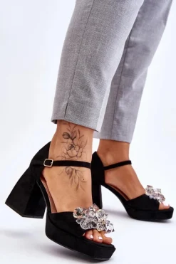 Sandały Na Obcasie>Boto Modne Sandały Z Kryształami Na Masywnym Obcasie Czarne Garrett
