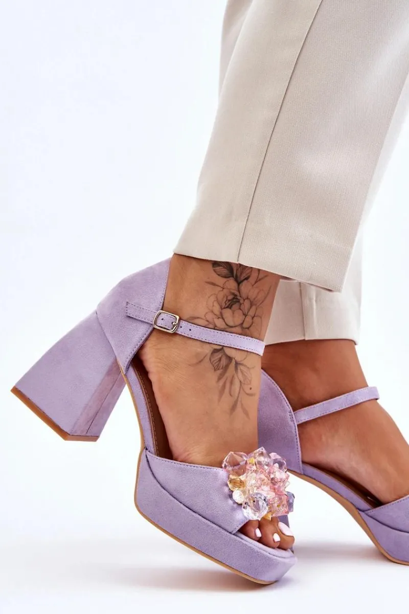 Boto Modne Sandały Z Kryształami Na Masywnym Obcasie Fioletowe Garrett