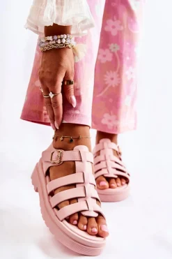 Boto Modne Sandały Z Paskami Różowe Malien