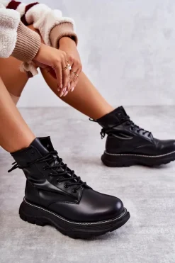 Hot Boto Modne Skórzane Botki Glany Czarne Casso