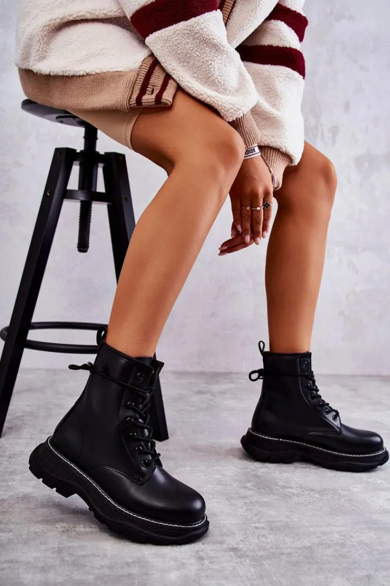 Hot Boto Modne Skórzane Botki Glany Czarne Casso