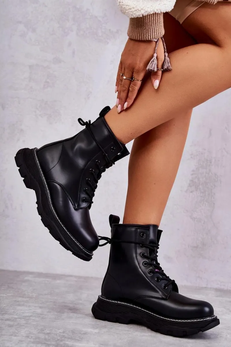 Hot Boto Modne Skórzane Botki Glany Czarne Casso