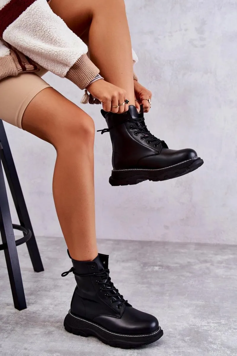 Hot Boto Modne Skórzane Botki Glany Czarne Casso