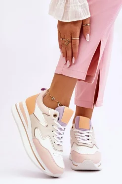 Online Modne Skórzane Buty Sportowe Biało-Beżowe Roen Damskie Sneakersy Damskie