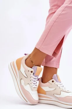 Online Modne Skórzane Buty Sportowe Biało-Beżowe Roen Damskie Sneakersy Damskie