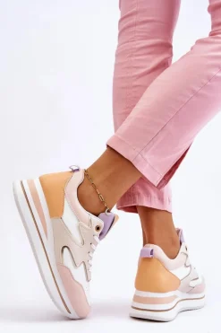 Online Modne Skórzane Buty Sportowe Biało-Beżowe Roen Damskie Sneakersy Damskie