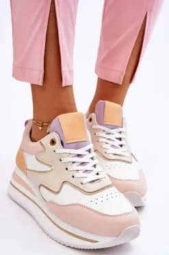 Online Modne Skórzane Buty Sportowe Biało-Beżowe Roen Damskie Sneakersy Damskie