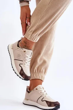 Buty Sportowe Na Platformie|Sneakersy Damskie>Boto Modne Skórzane Buty Sportowe Beżowo-Brązowe Rachel