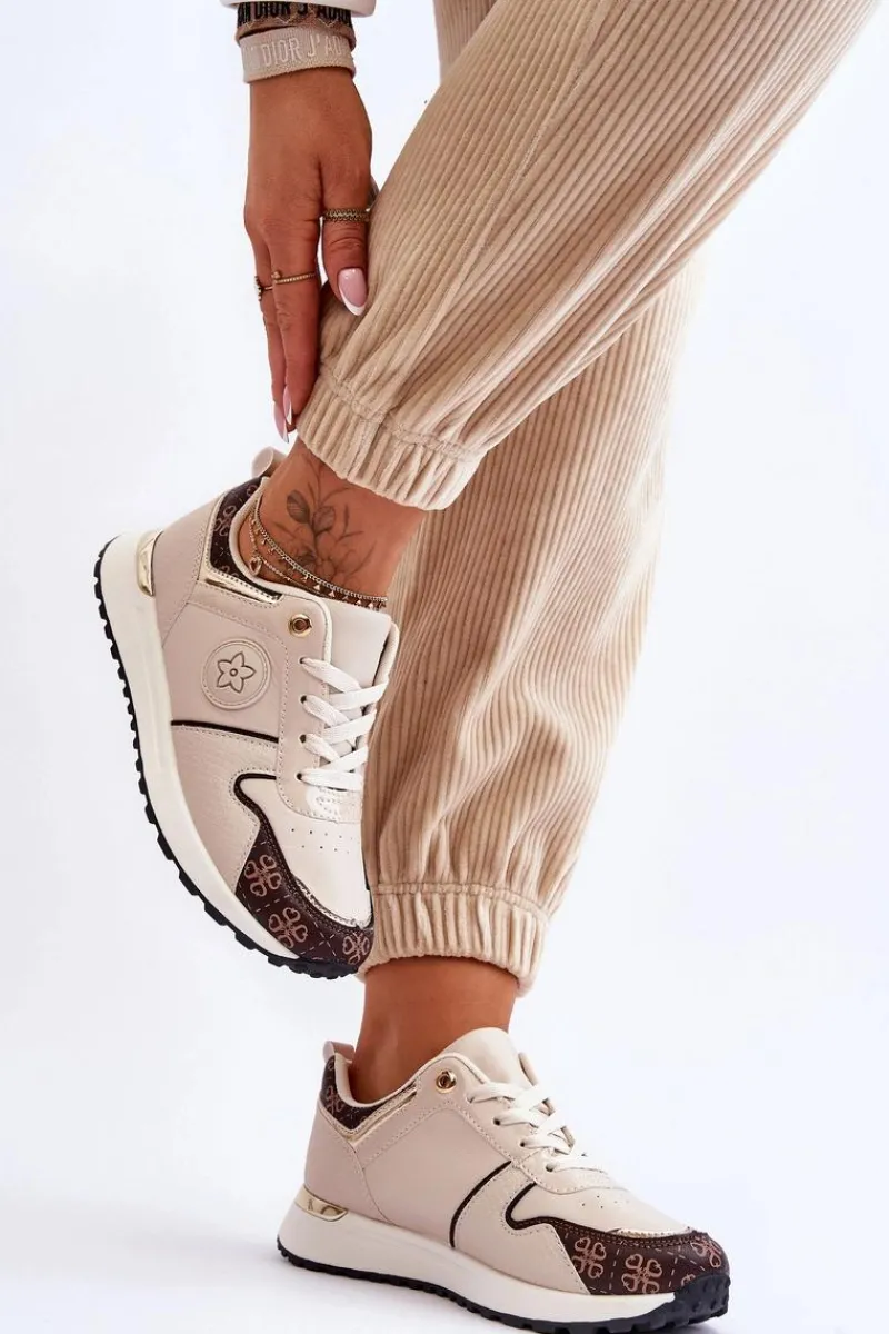 Buty Sportowe Na Platformie|Sneakersy Damskie>Boto Modne Skórzane Buty Sportowe Beżowo-Brązowe Rachel