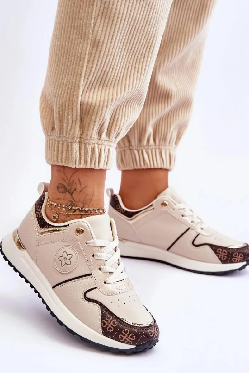 Buty Sportowe Na Platformie|Sneakersy Damskie>Boto Modne Skórzane Buty Sportowe Beżowo-Brązowe Rachel