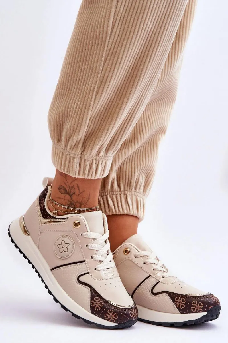 Buty Sportowe Na Platformie|Sneakersy Damskie>Boto Modne Skórzane Buty Sportowe Beżowo-Brązowe Rachel