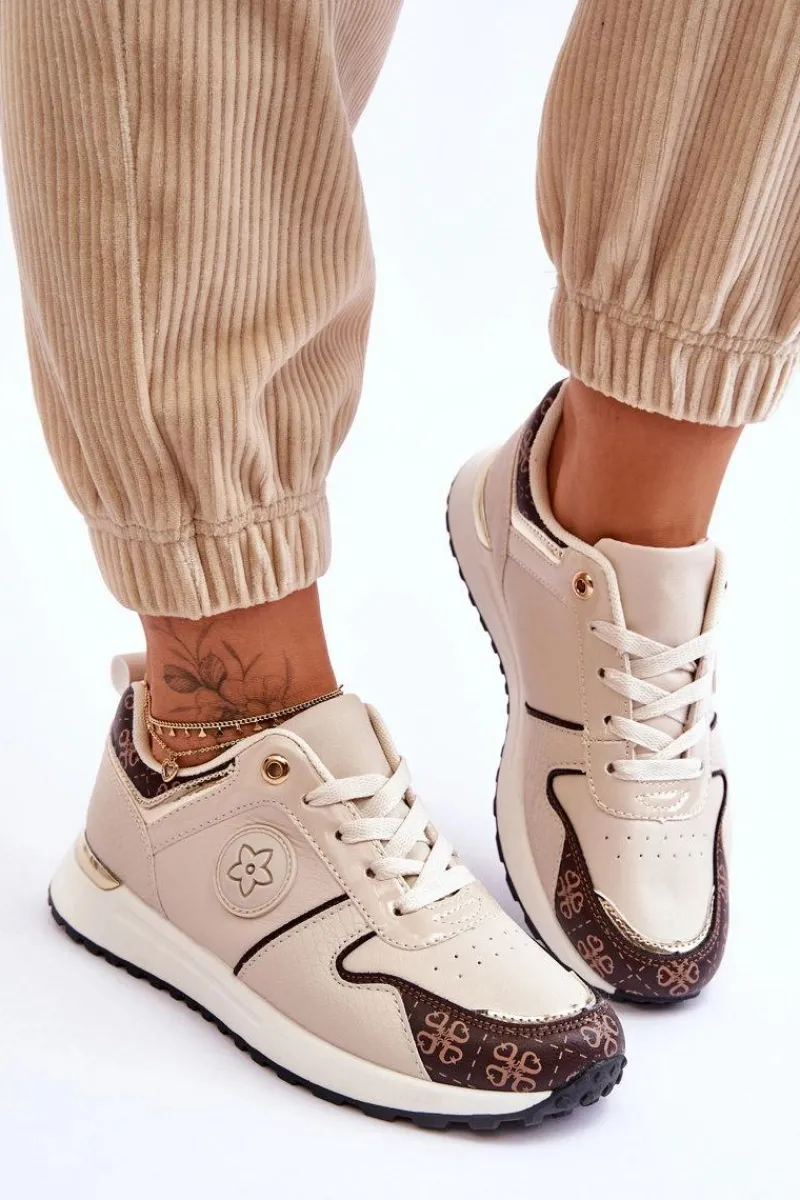 Buty Sportowe Na Platformie|Sneakersy Damskie>Boto Modne Skórzane Buty Sportowe Beżowo-Brązowe Rachel