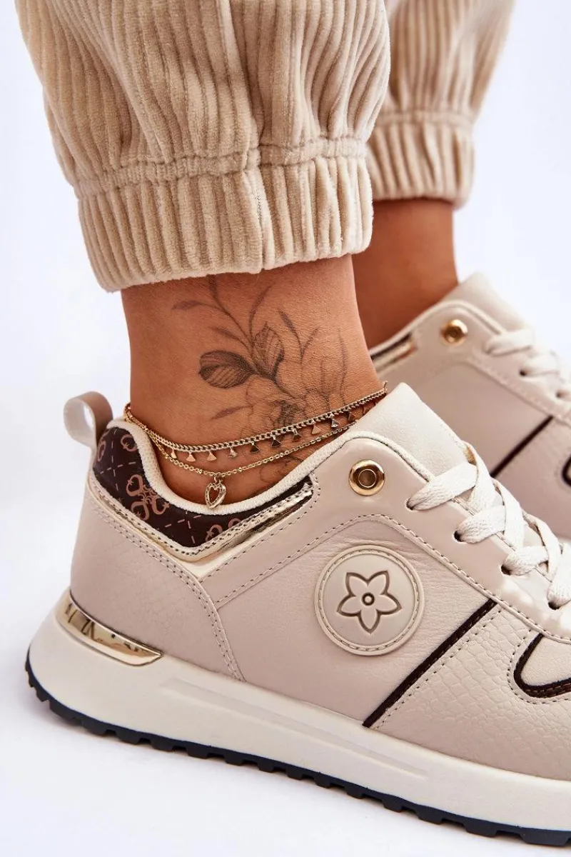 Buty Sportowe Na Platformie|Sneakersy Damskie>Boto Modne Skórzane Buty Sportowe Beżowo-Brązowe Rachel