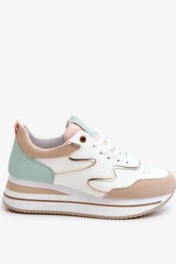 Sneakersy Damskie>Boto Modne Skórzane Buty Sportowe Biało-Beżowe Roen