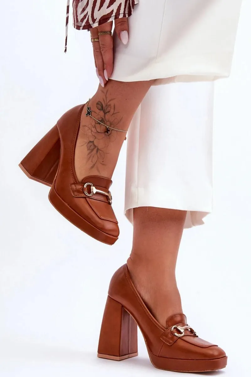 New Boto Modne Skórzane Czółenka Camel Rouse