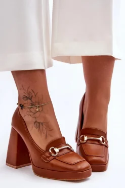 New Boto Modne Skórzane Czółenka Camel Rouse