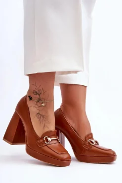 New Boto Modne Skórzane Czółenka Camel Rouse