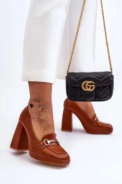 New Boto Modne Skórzane Czółenka Camel Rouse