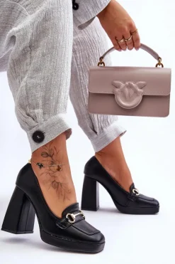 Sale Modne Skórzane Czółenka Czarne Rouse Damskie Czółenka Na Platformie|Czółenka Na Słupku