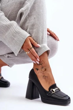 Sale Modne Skórzane Czółenka Czarne Rouse Damskie Czółenka Na Platformie|Czółenka Na Słupku