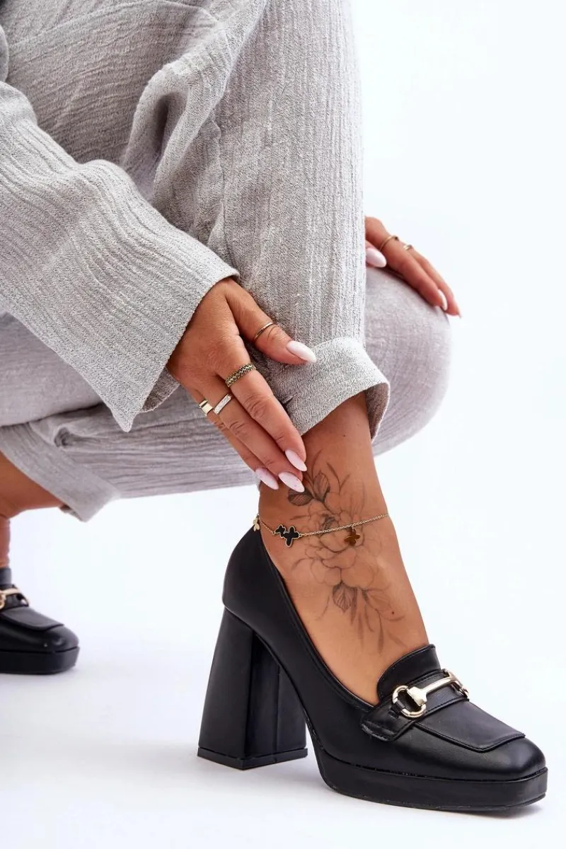 Sale Modne Skórzane Czółenka Czarne Rouse Damskie Czółenka Na Platformie|Czółenka Na Słupku