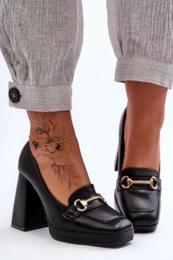 Sale Modne Skórzane Czółenka Czarne Rouse Damskie Czółenka Na Platformie|Czółenka Na Słupku