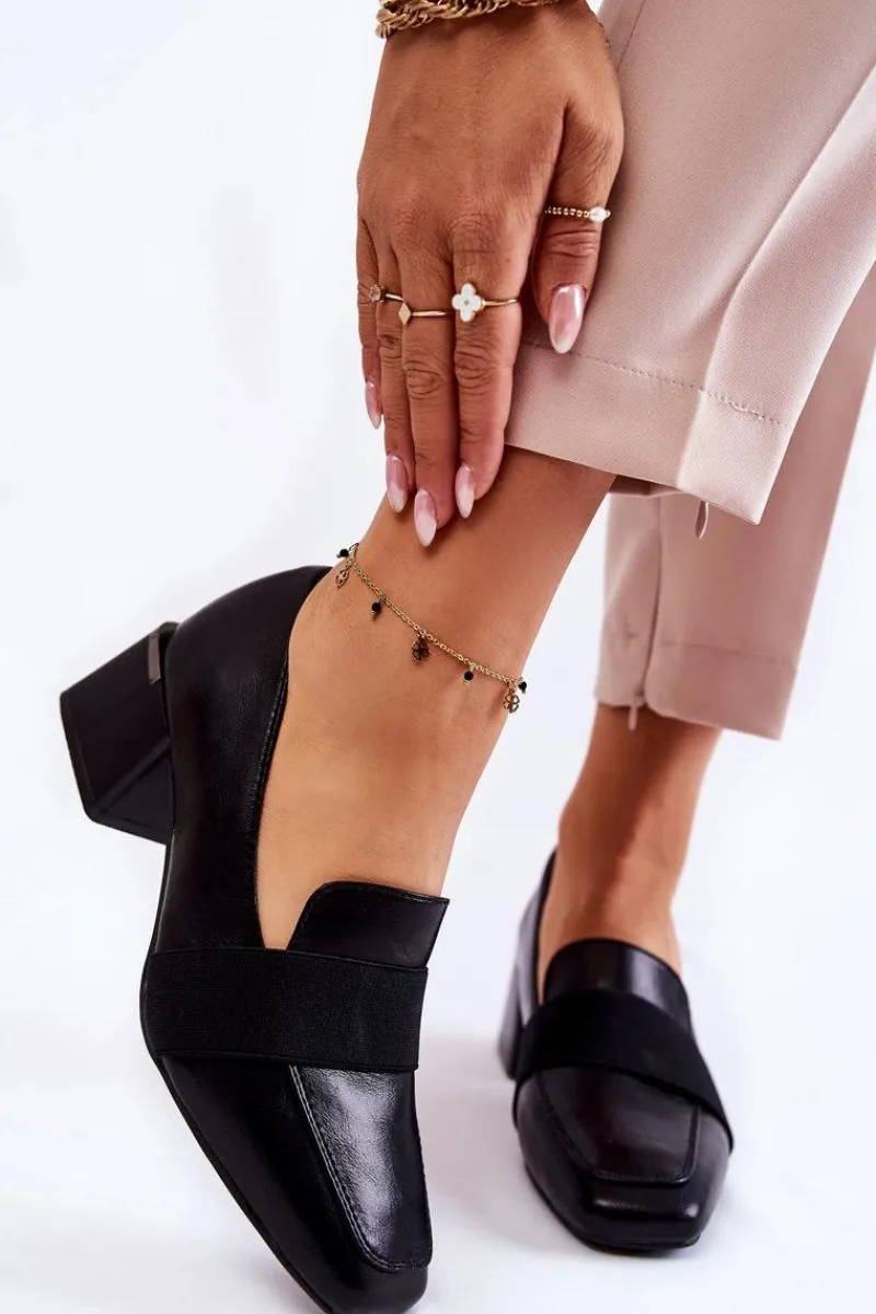 Discount Modne Skórzane Czółenka La.Fi 230033B-PU Czarne Damskie Czółenka Na Słupku|Czółenka Klasyczne