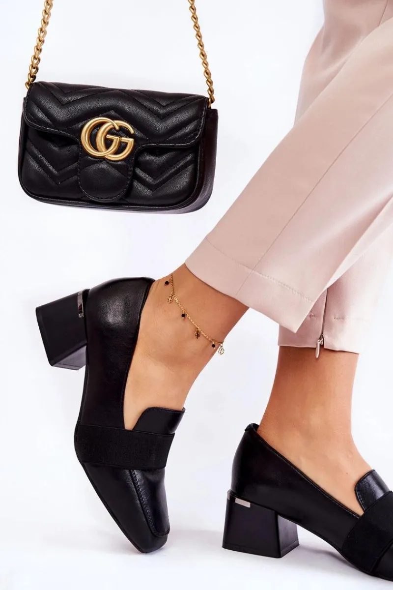 Discount Modne Skórzane Czółenka La.Fi 230033B-PU Czarne Damskie Czółenka Na Słupku|Czółenka Klasyczne