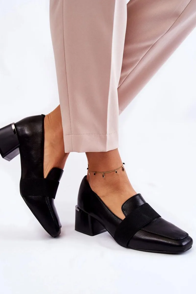 Discount Modne Skórzane Czółenka La.Fi 230033B-PU Czarne Damskie Czółenka Na Słupku|Czółenka Klasyczne