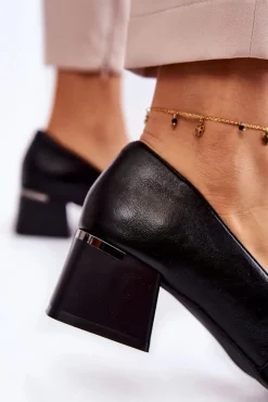 Discount Modne Skórzane Czółenka La.Fi 230033B-PU Czarne Damskie Czółenka Na Słupku|Czółenka Klasyczne